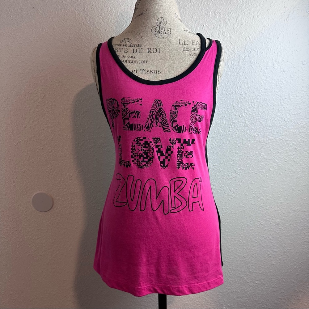 Zumba Fitness Women's Pink Peace Love Tank Top